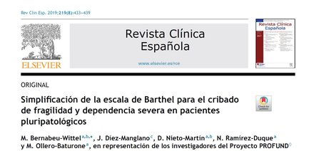 Simplificación de la escala de Barthel para el cribado de fragilidad y dependencia severa en pacientes pluripatológicos