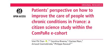 Patients’ perspective on how to improve the care of people with chronic conditions in France: a citizen science study within the ComPaRe e-cohort
