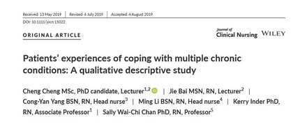 Patients' experiences of coping with multiple chronic conditions: A qualitative descriptive study.