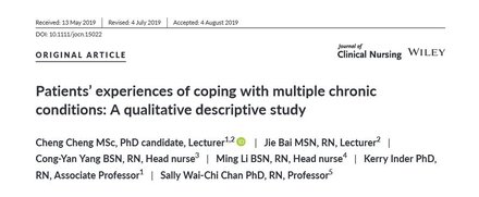 Patients' experiences of coping with multiple chronic conditions: A qualitative descriptive study. Patients' experiences of coping with multiple chronic conditions: A qualitative descriptive study.